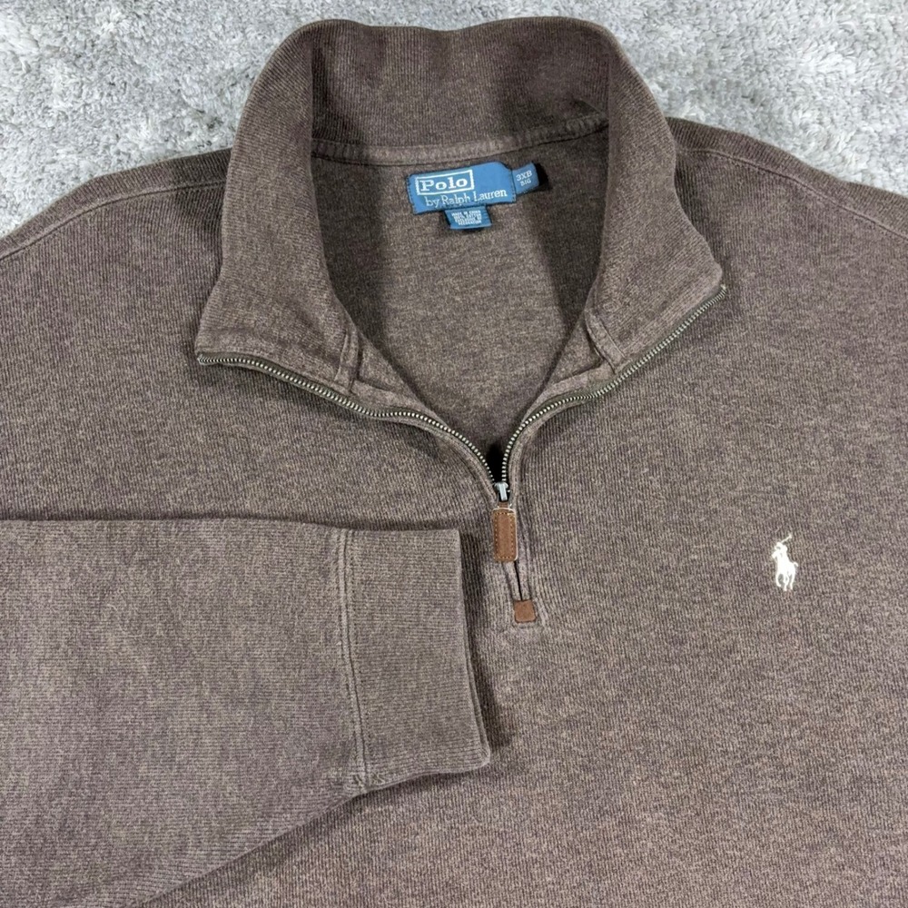 Polo Ralph Lauren 1/4 Zip Sweater Mens 3XB Brown Cotton Knit Big Tall